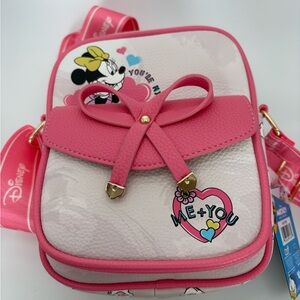 Disney Pink Minnie & Heart Kids Crossbody Bag with Gold Accents